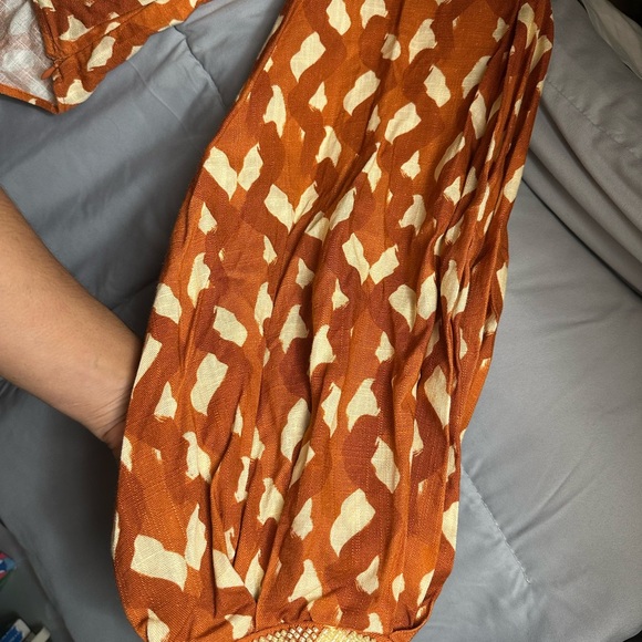 Zara Relaxed Crop Blouse in Brown and Orange with Notched Collar - Picture 13 of 14